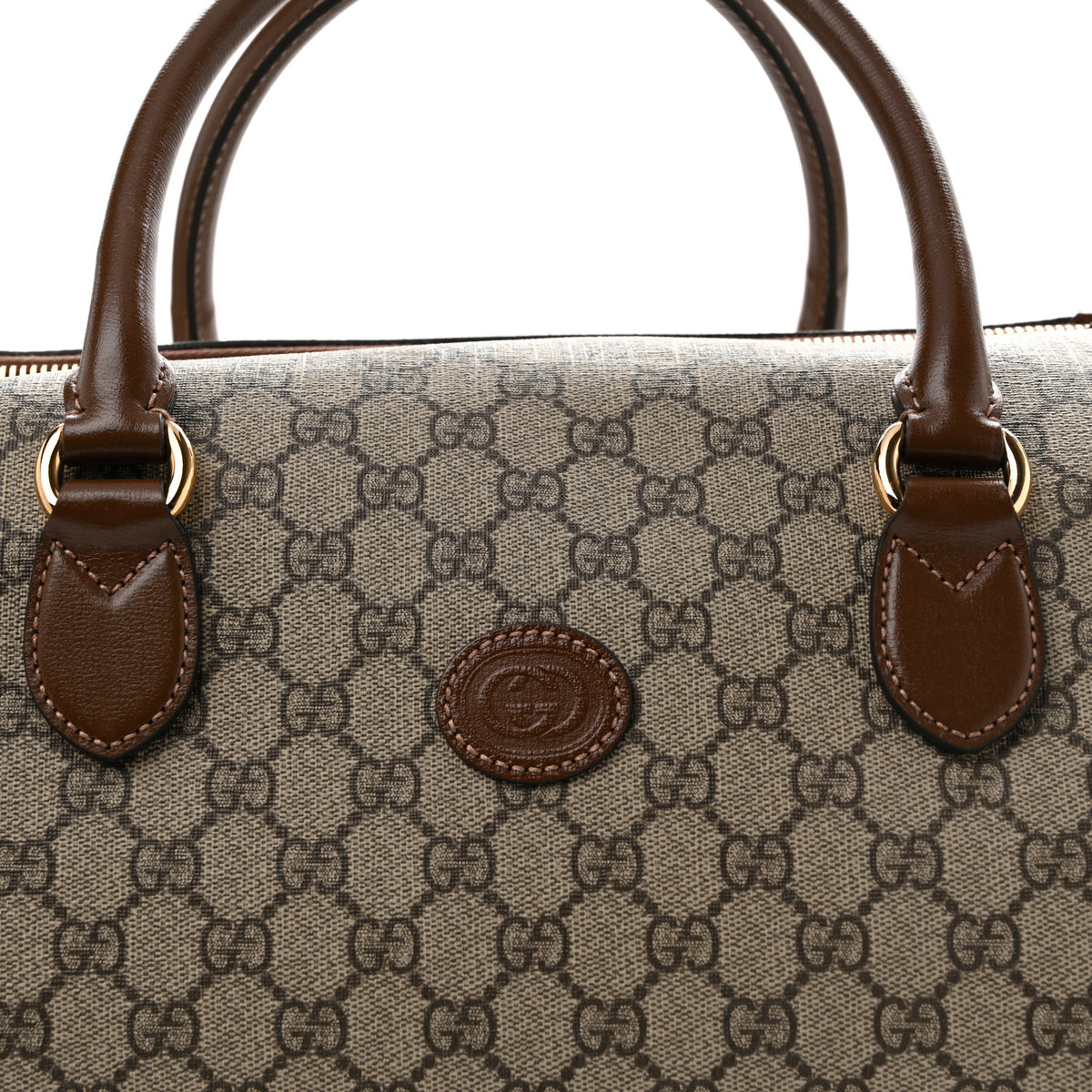 Gucci GG Supreme Monogram Azalea Calfskin Retro Interlocking G Large Duffle Bag Beige Ebony Brown Sugar 6 of 9