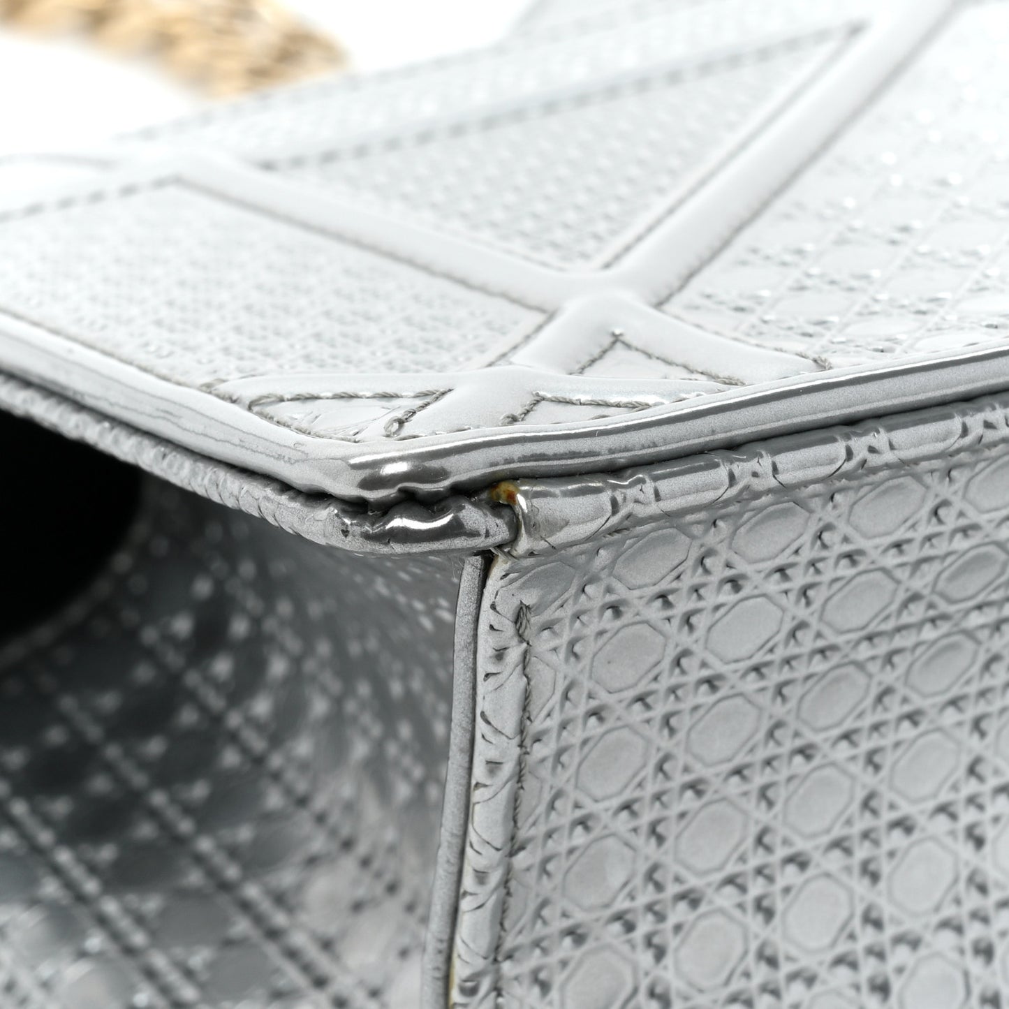 Metallic Patent Micro-Cannage Small Diorama Flap Bag Silver