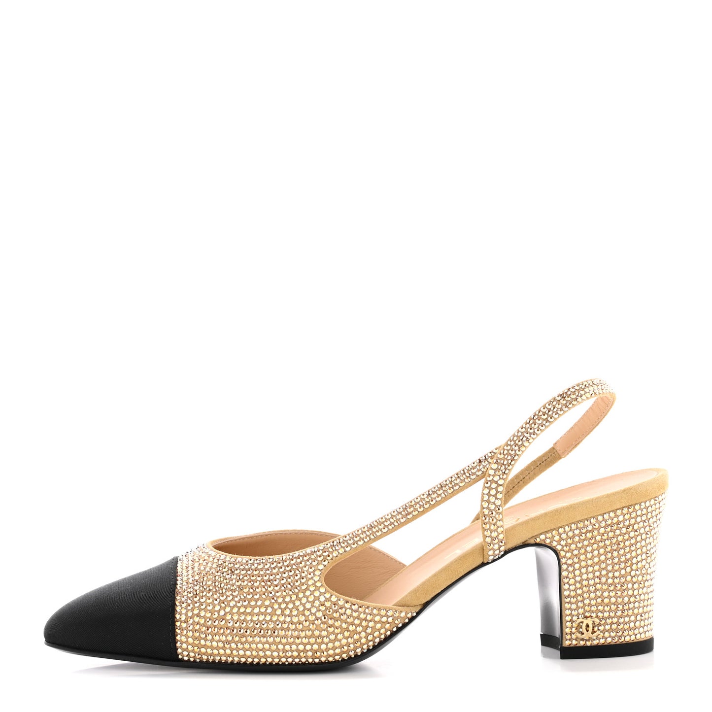 Strass Grosgrain Cap Toe CC Slingback Pumps 40 Gold Black
