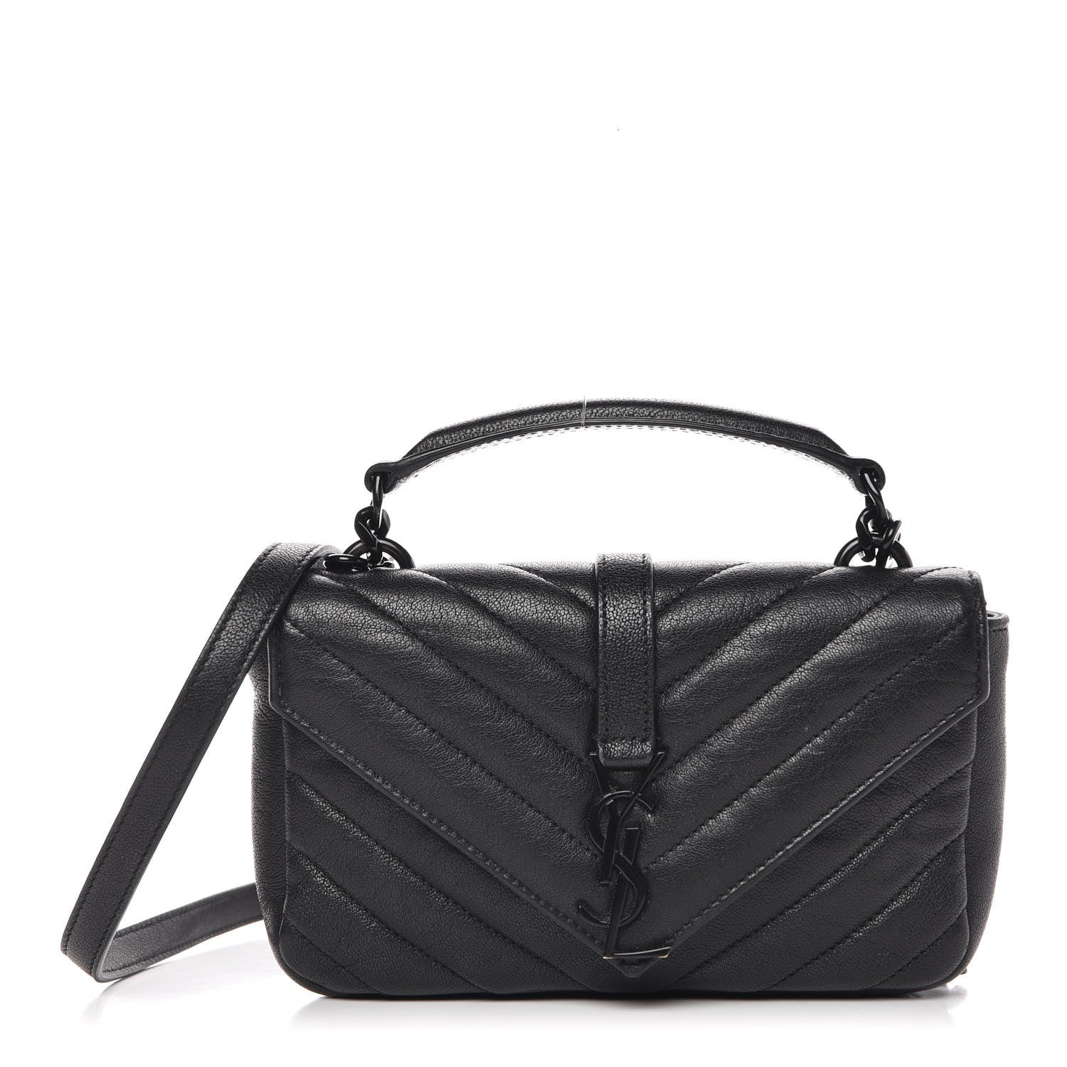 Saint Laurent Sheepskin Matelasse Chevron Monogram College Chain Wallet Black 1 of 9