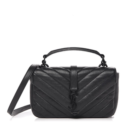 Saint Laurent Sheepskin Matelasse Chevron Monogram College Chain Wallet Black 1 of 9