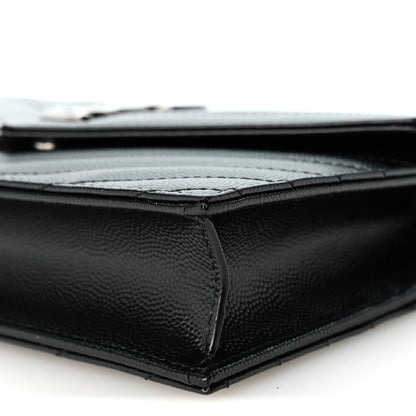 Saint Laurent Grain De Poudre Matelasse Chevron Monogram Envelope Chain Wallet Black 10 of 10