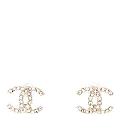 Chanel Pearl Crystal CC Charms Stud Earrings Light Gold 1 of 5