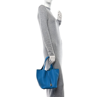 Hermes Taurillon Clemence Picotin Lock 22 MM Bleu Frida 2 of 12