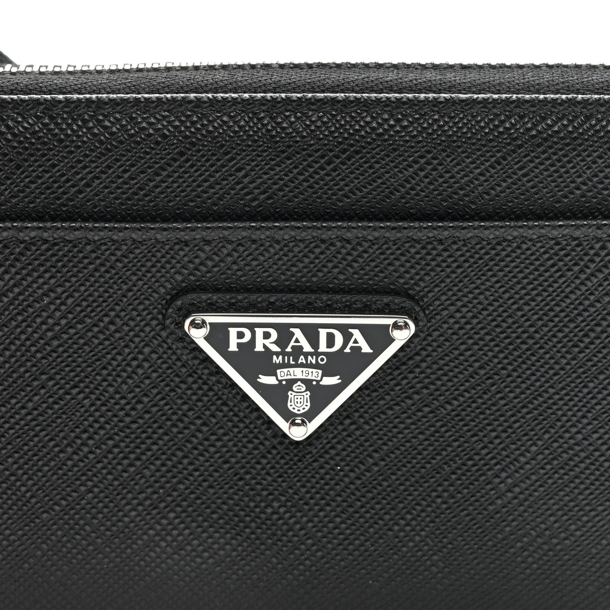 Saffiano Triangle Zip Around Keychain Black