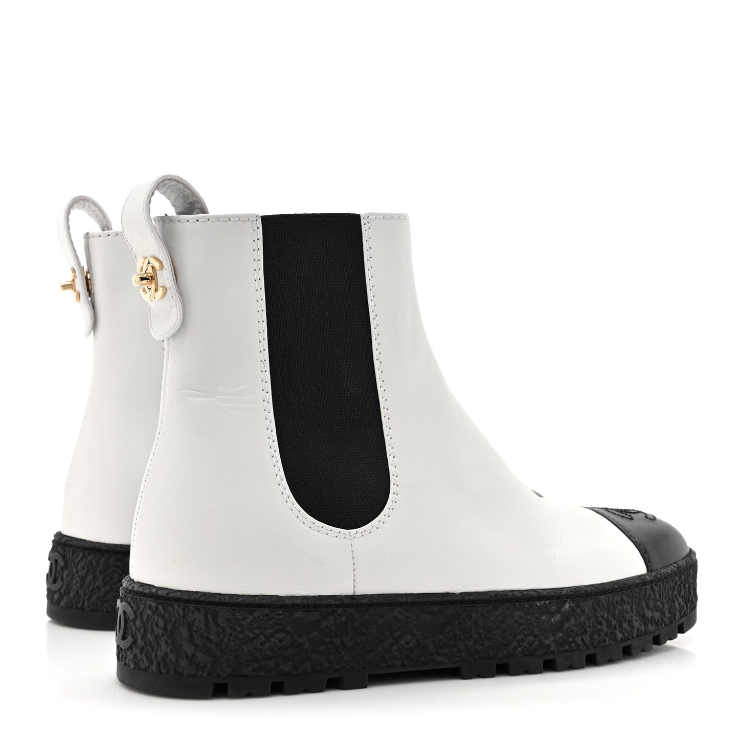 Calfskin Cap Toe CC Ankle Boots 37.5 White Black