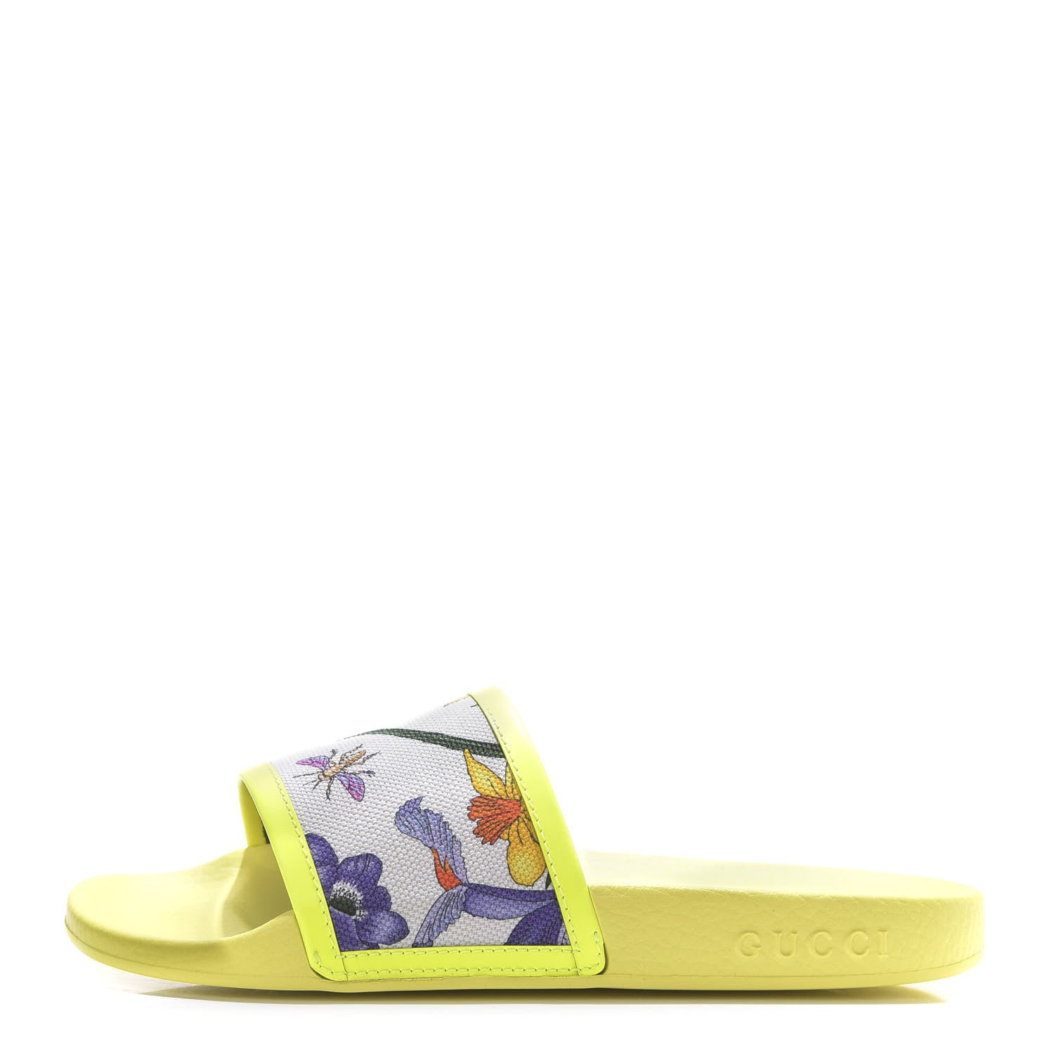 Gucci Canvas Flora Print Slide Sandals 36 White Multicolor Yellow Fluo 1 of 9