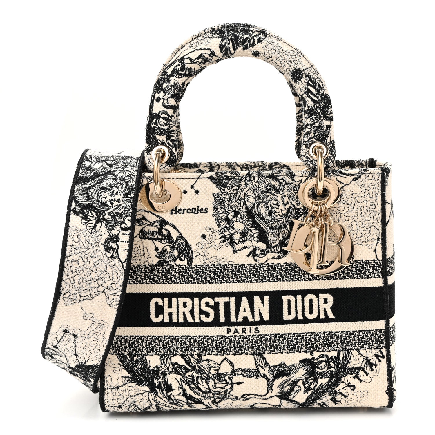 Christian Dior Canvas Embroidered Zodiac Toile De Jouy Medium Lady D-Lite Latte 1 of 10