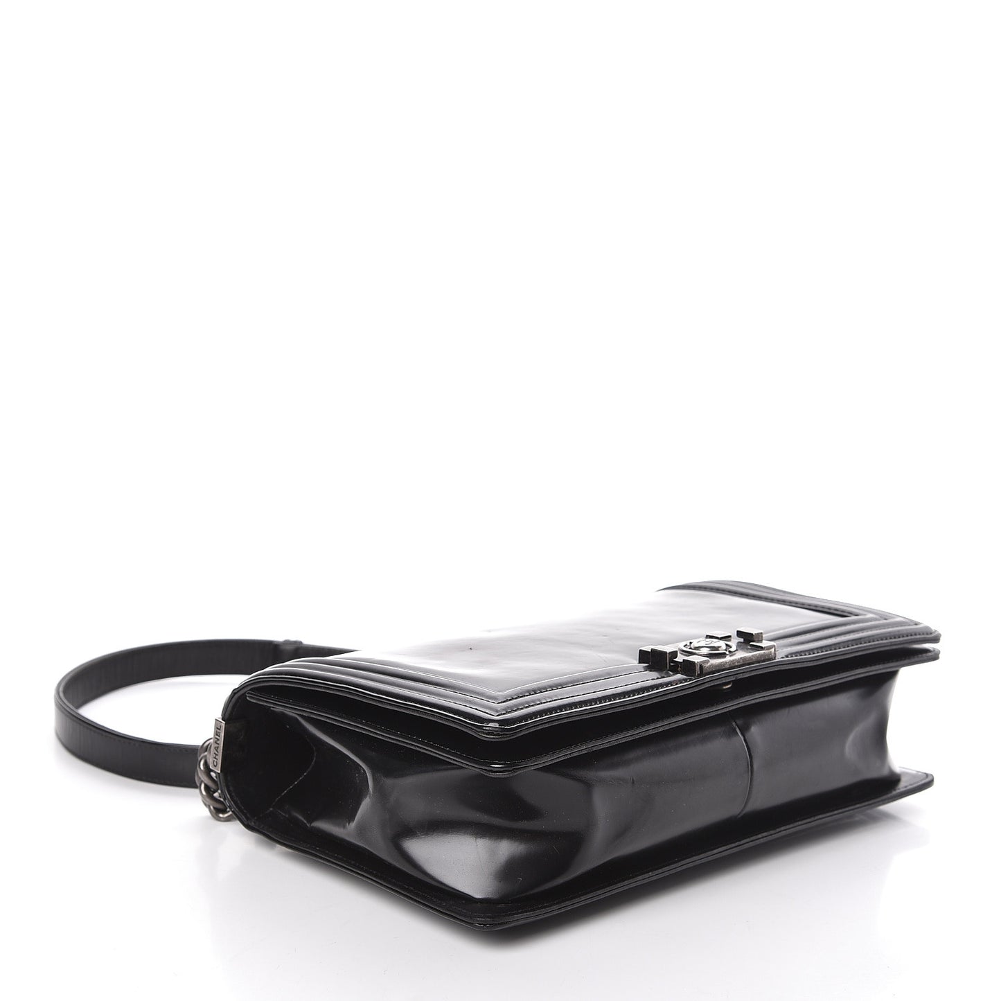 Glazed Calfskin Large Boy Flap Black