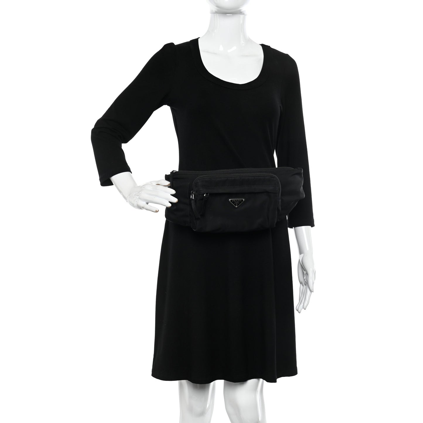 Tessuto Nylon Double Pocket Belt Bag Black