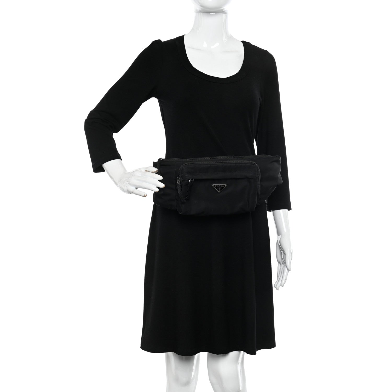 Prada Tessuto Nylon Double Pocket Belt Bag Black 2 of 10