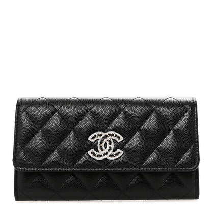 Chanel Caviar Quilted Crystal CC Large Gusset Flap Wallet Black 1 of 9