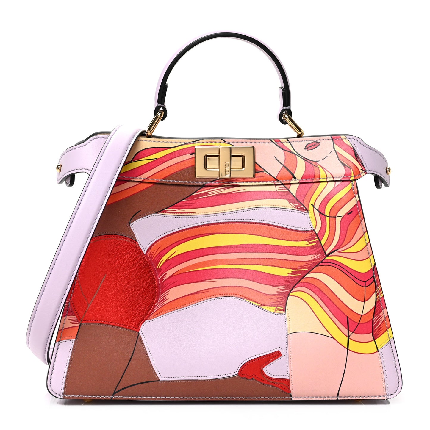 Vitello Seta Shiny Nappa Dancing Girls Inlay Small Peekaboo I SEE U Satchel Anemone Multicolor