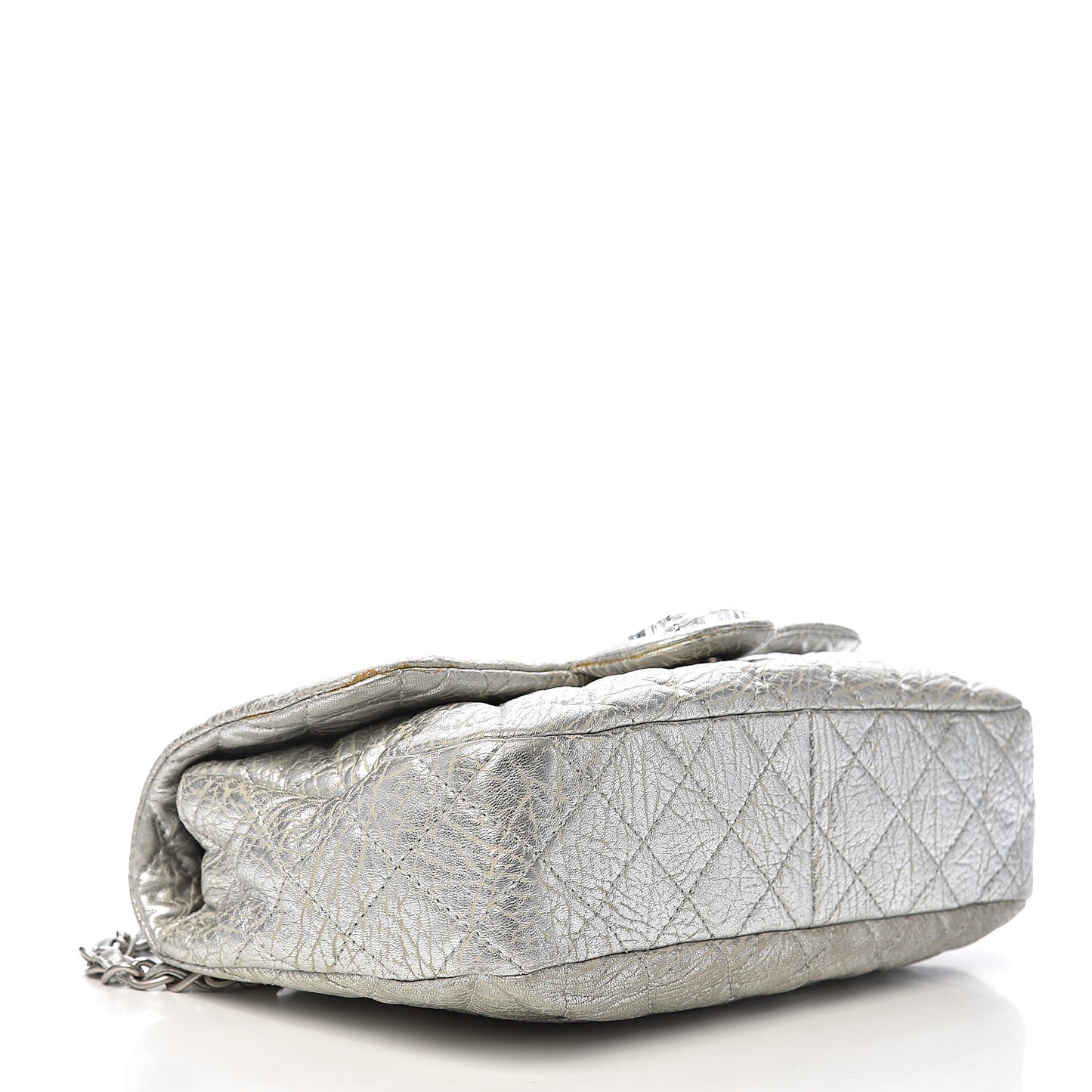 Calfskin Mirror CC Crackled Flap Silver