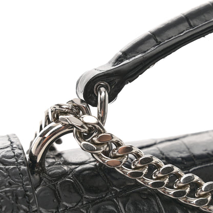 Saint Laurent Calfskin Crocodile Embossed Monogram Sunset Chain Wallet Black 9 of 11