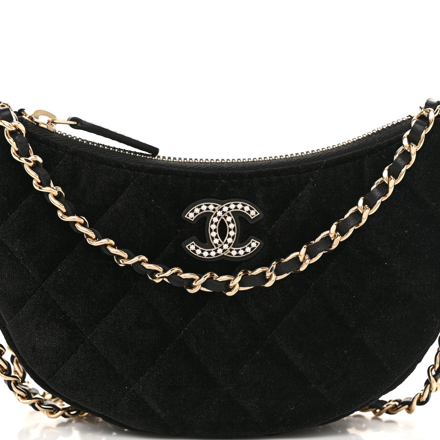 Chanel Velvet Crystal Quilted Chain Hobo Black 8 of 11