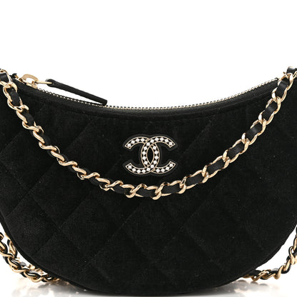Chanel Velvet Crystal Quilted Chain Hobo Black 8 of 11