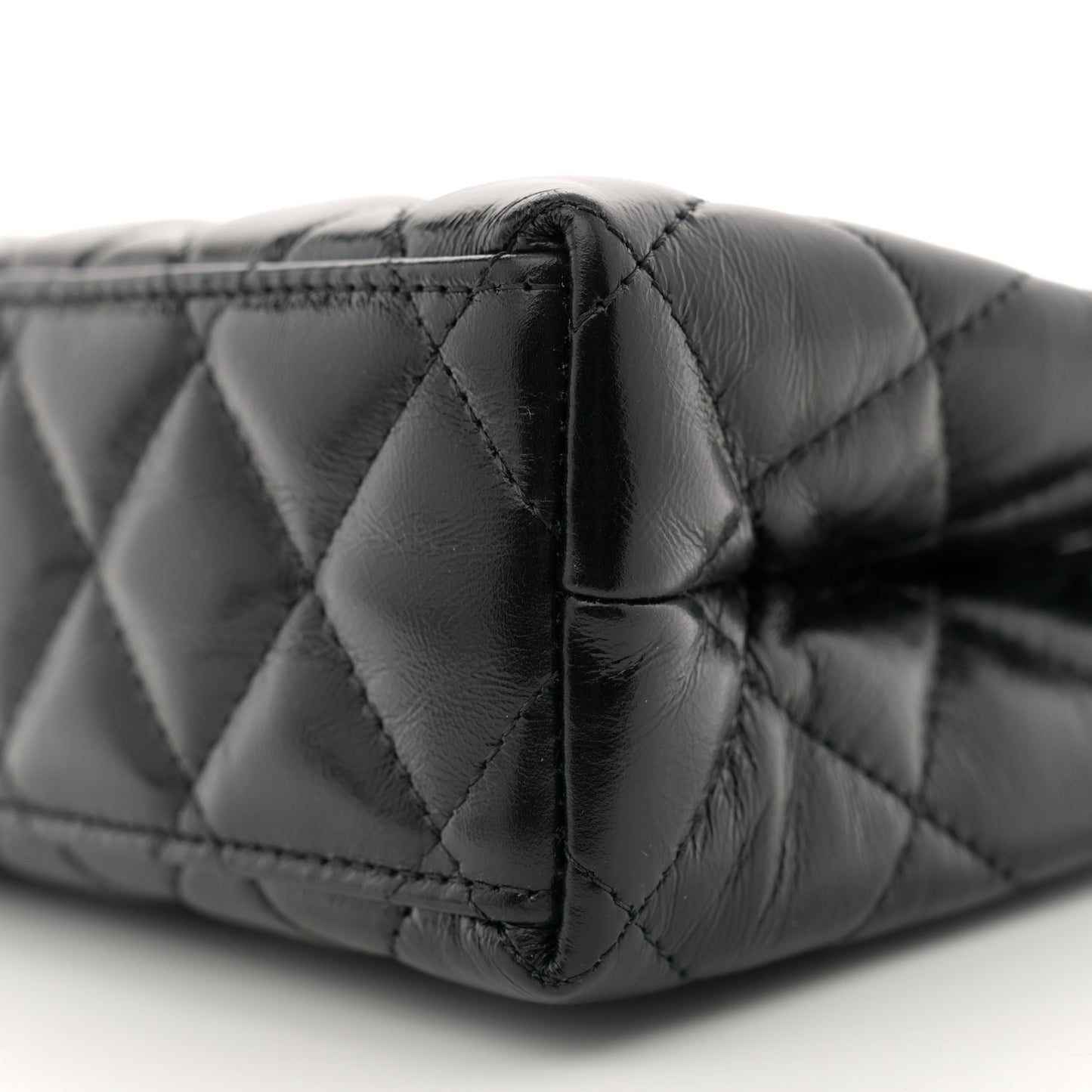 Shiny Aged Calfskin Quilted Nano Kelly Shopper Black