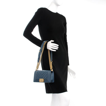 Chanel Caviar Chevron Quilted Small Boy Flap Blue 3 of 9