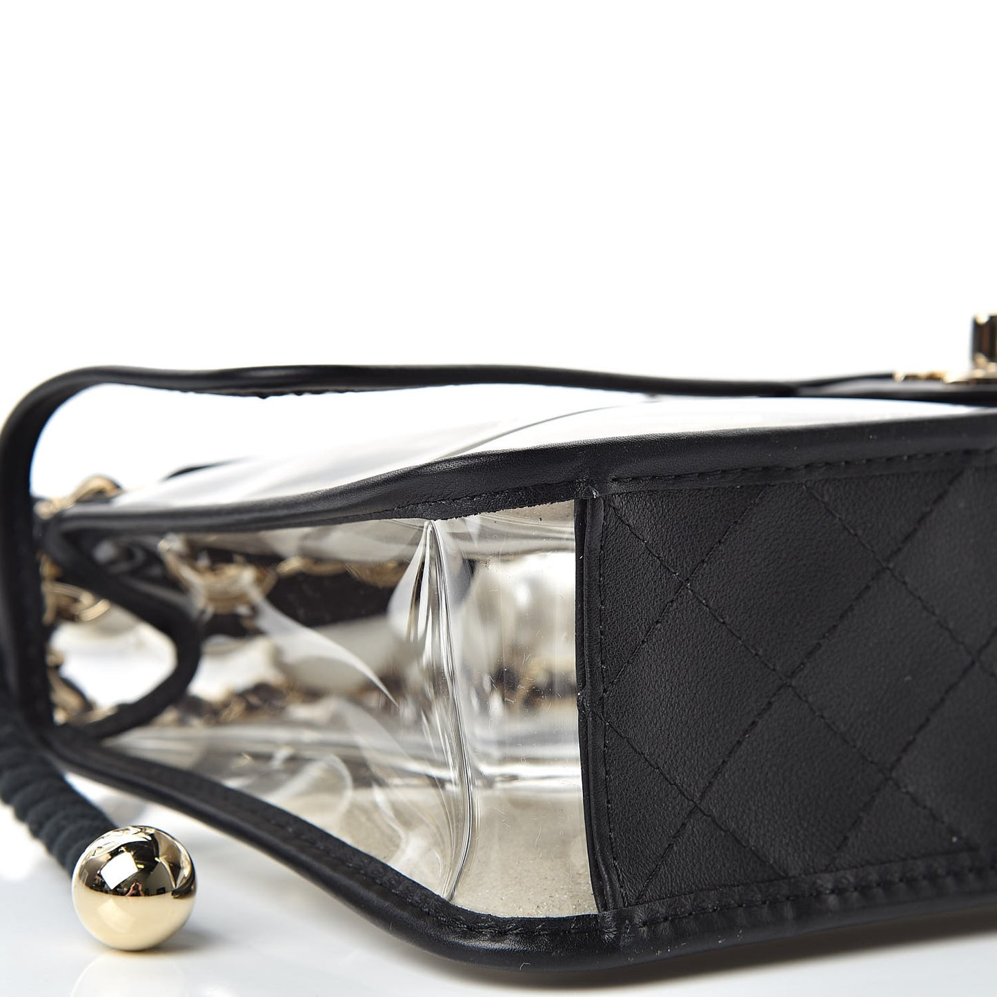 Lambskin PVC Sand By The Sea Flap With Pearl Strap Black