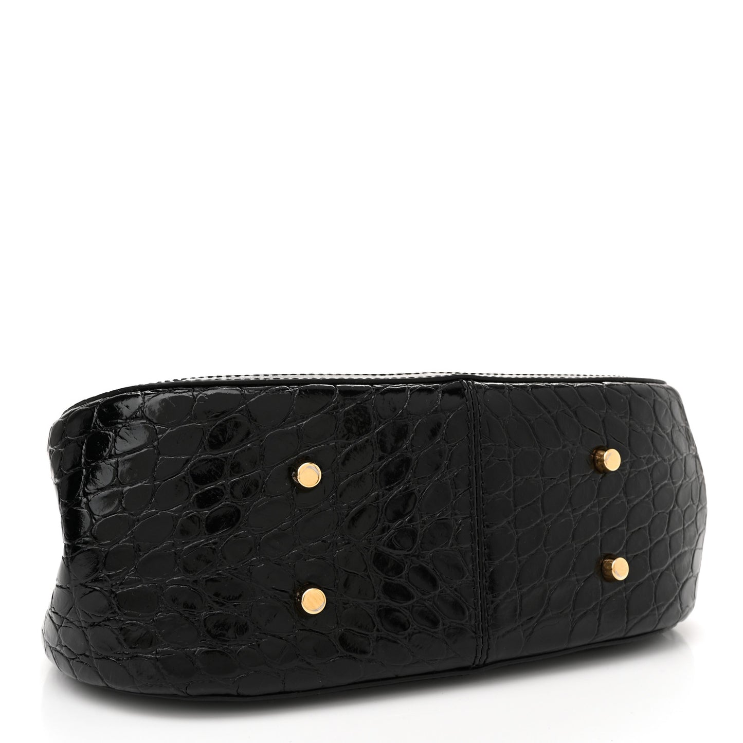 Calfskin Crocodile Embossed Greca Goddess Top Handle Bag Black