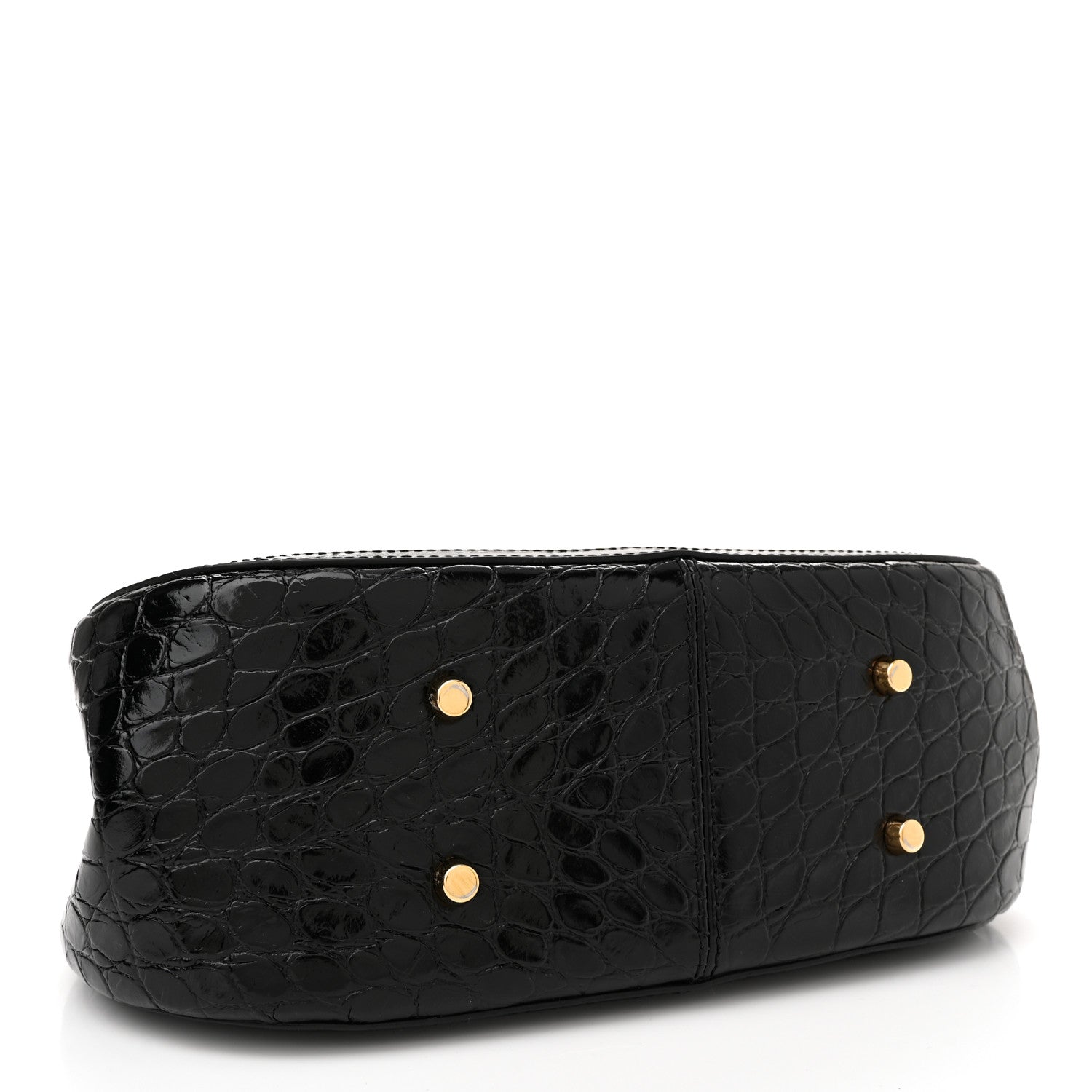 Versace Calfskin Crocodile Embossed Greca Goddess Top Handle Bag Black 4 of 11