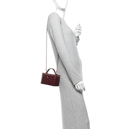 Chanel Calfskin Crocodile Embossed Crococo Small Top Handle Vanity Case With Chain Dark Burgundy 2 of 11
