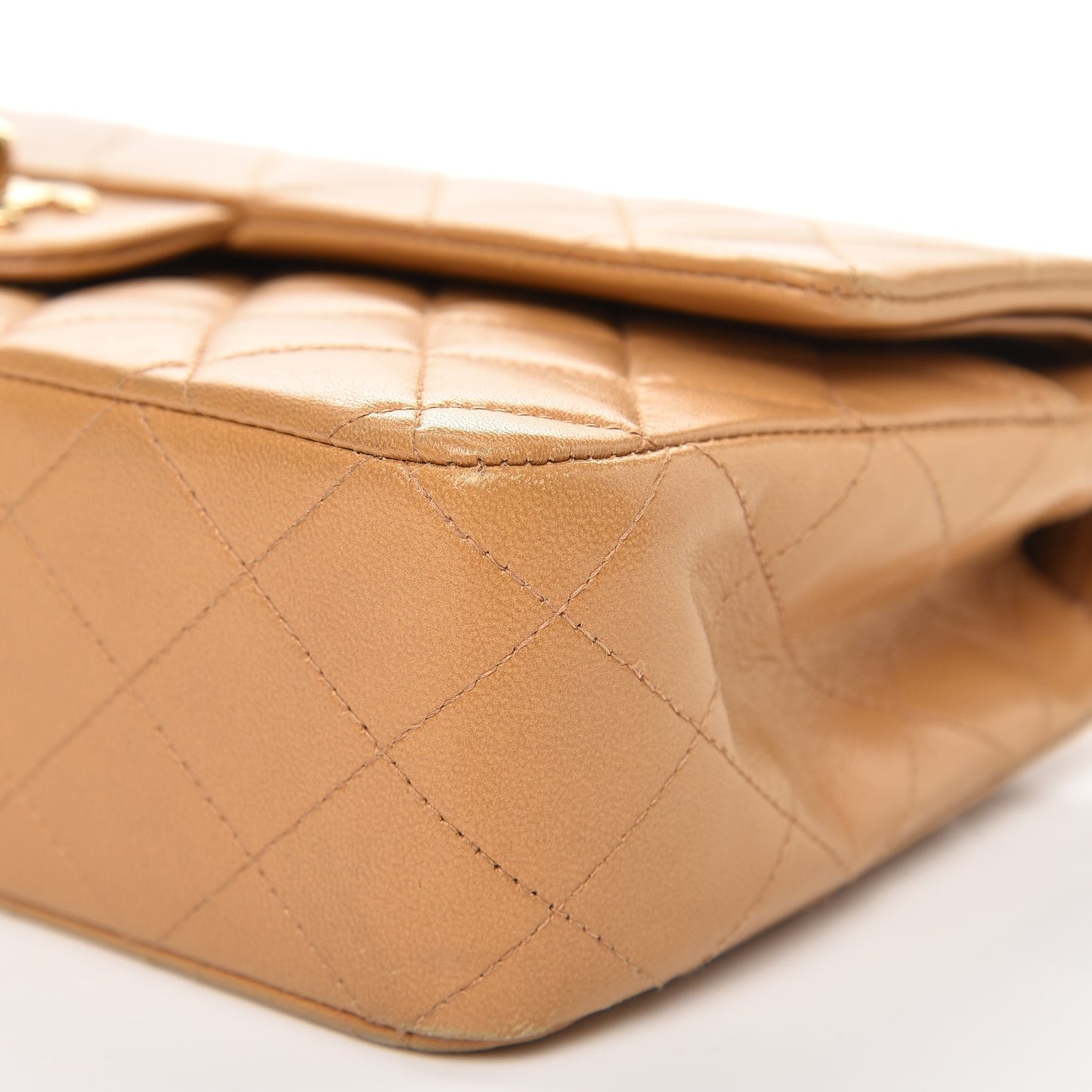 Lambskin Quilted Medium Double Flap Beige