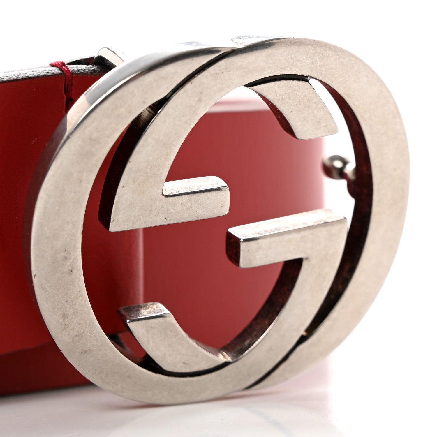 Gucci Selleria Calfskin Nickel Interlocking G 37mm Belt 90 36 Rosso 6 of 6