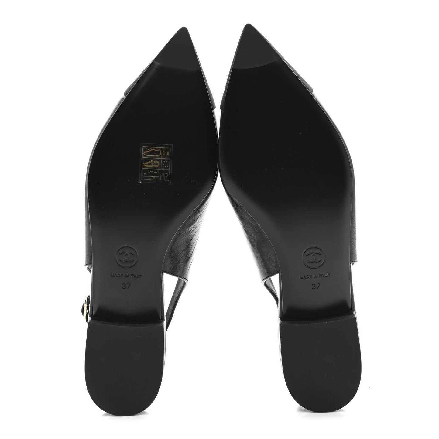 Goatskin Grosgrain Pointed Toe CC Slingback Flats 37 Black