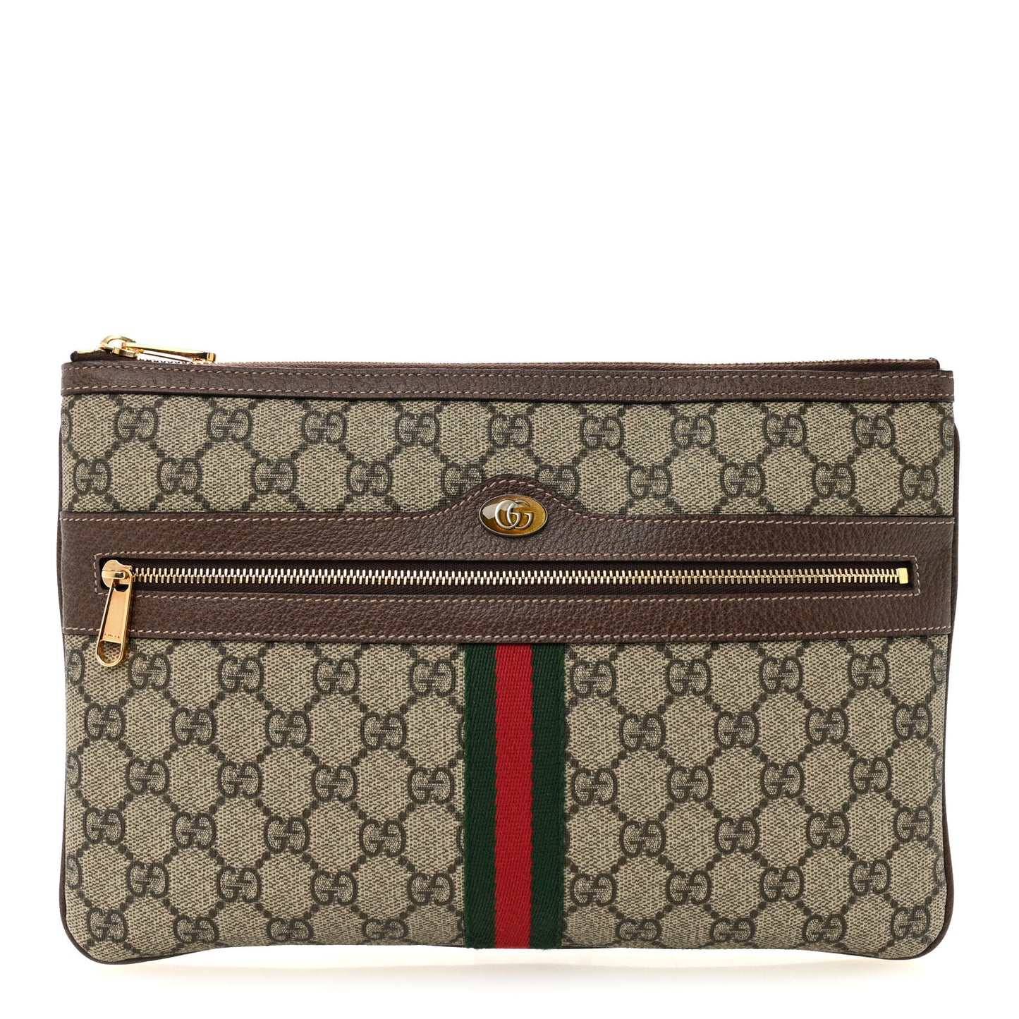GG Supreme Monogram Large Ophidia Pouch Clutch Brown