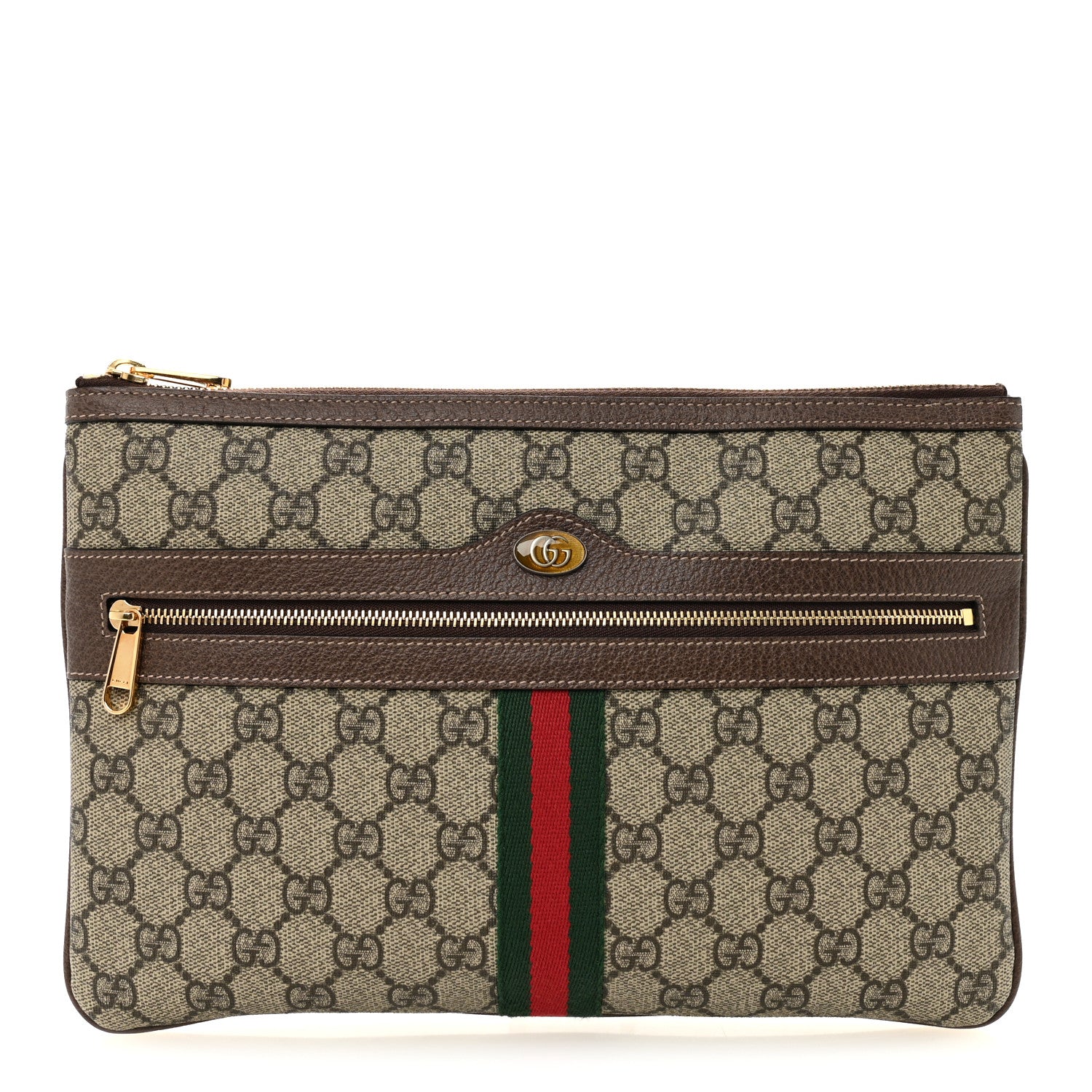 Gucci GG Supreme Monogram Large Ophidia Pouch Clutch Brown 1 of 10