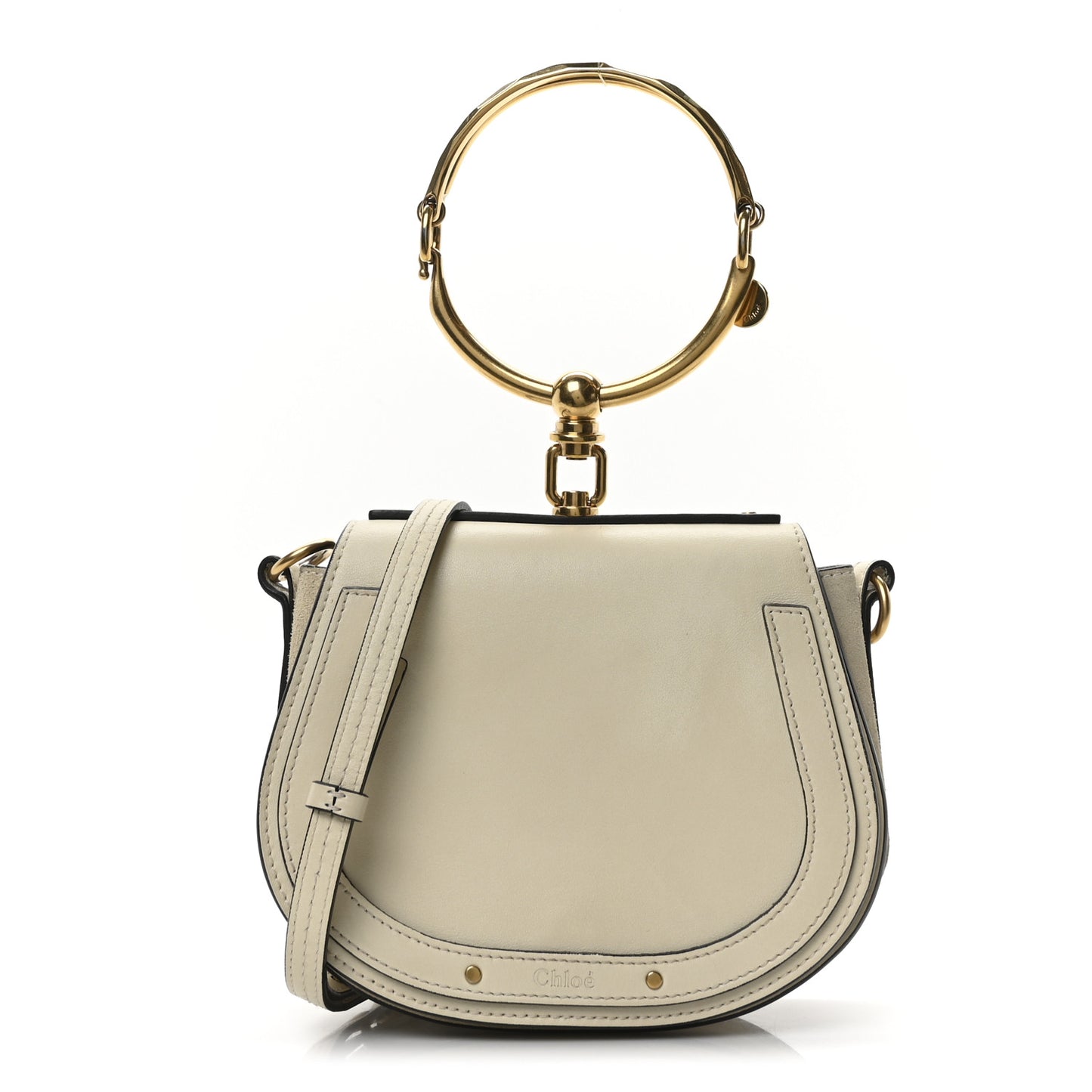 Calfskin Suede Small Nile Bracelet Bag Off White