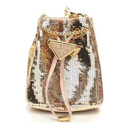 Prada Sequin Satin Triangle Logo Mini Pouch Cammeo 1 of 10
