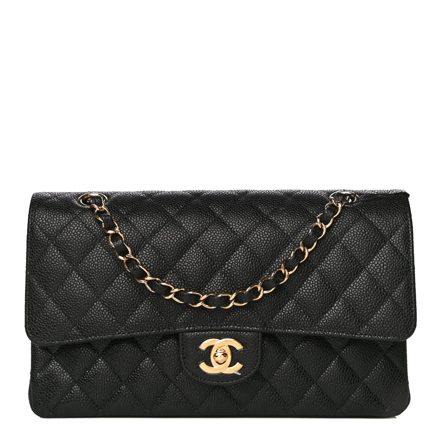 Caviar Quilted Medium Double Flap Black