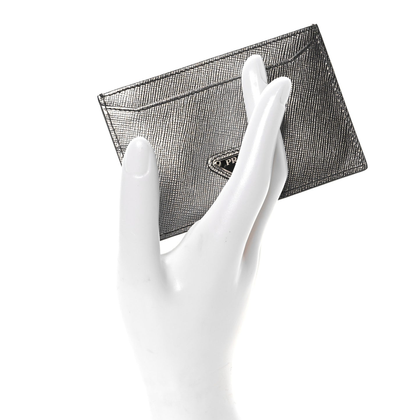 Metallic Saffiano Metal Card Case Cromo