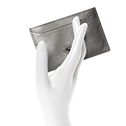 Prada Metallic Saffiano Metal Card Case Cromo 2 of 8