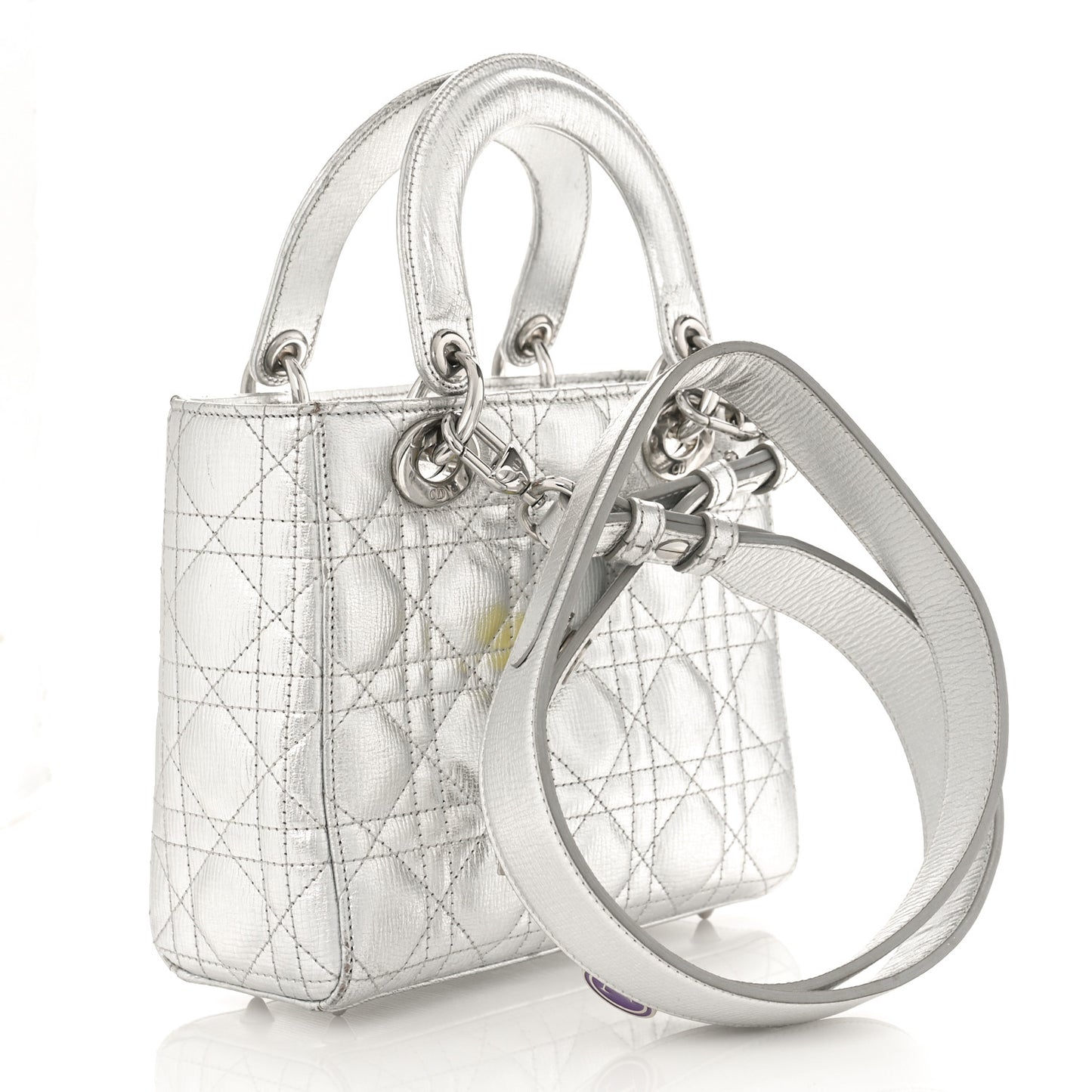 Metallic Grained Calfskin Cannage Small Lucky Badges My Lady Dior Silver