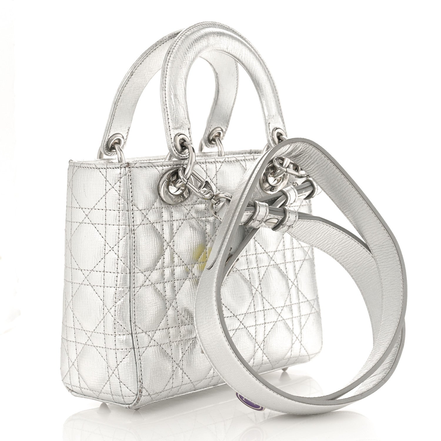 Christian Dior Metallic Grained Calfskin Cannage Small Lucky Badges My Lady Dior Silver 2 of 10