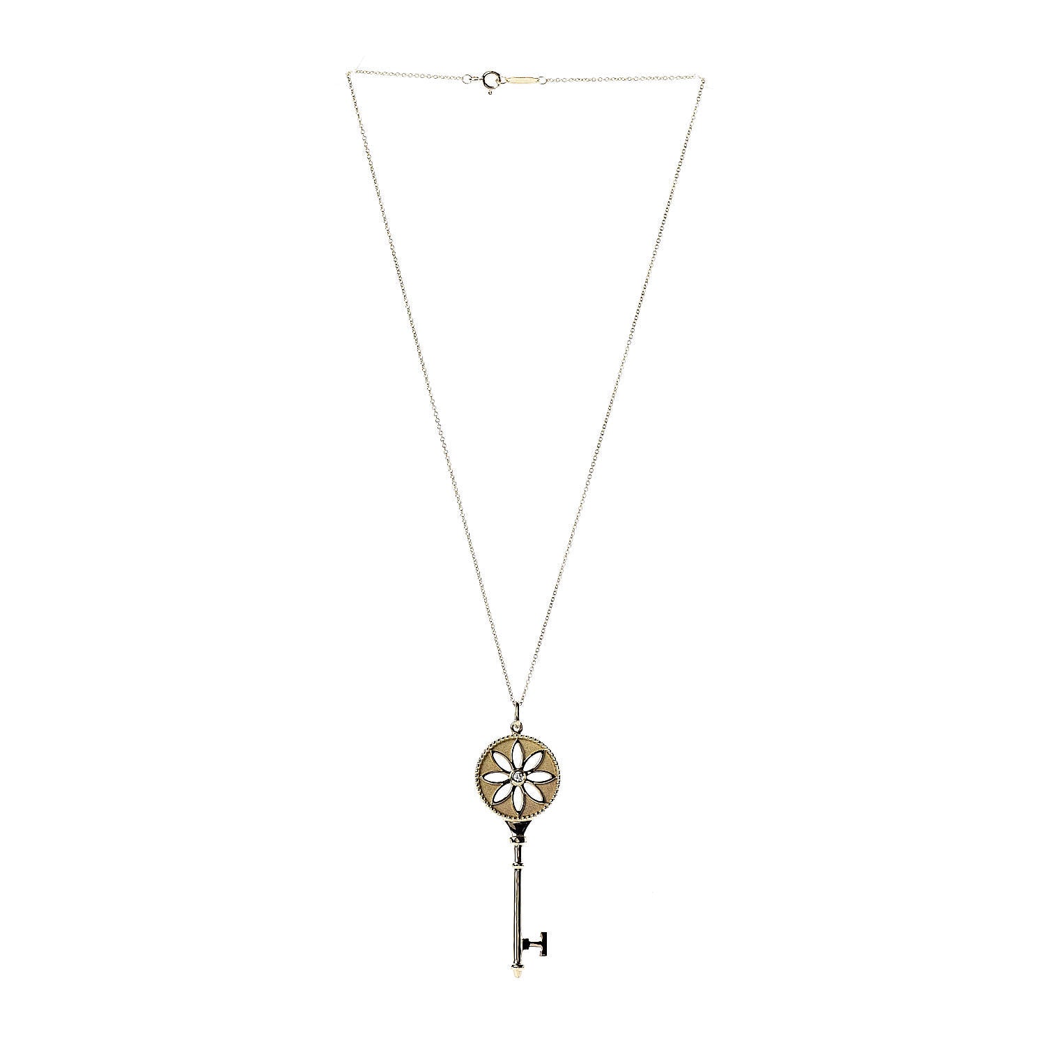 Tiffany 18K Yellow Gold Diamond Large Daisy Key Pendant Necklace 3 of 6