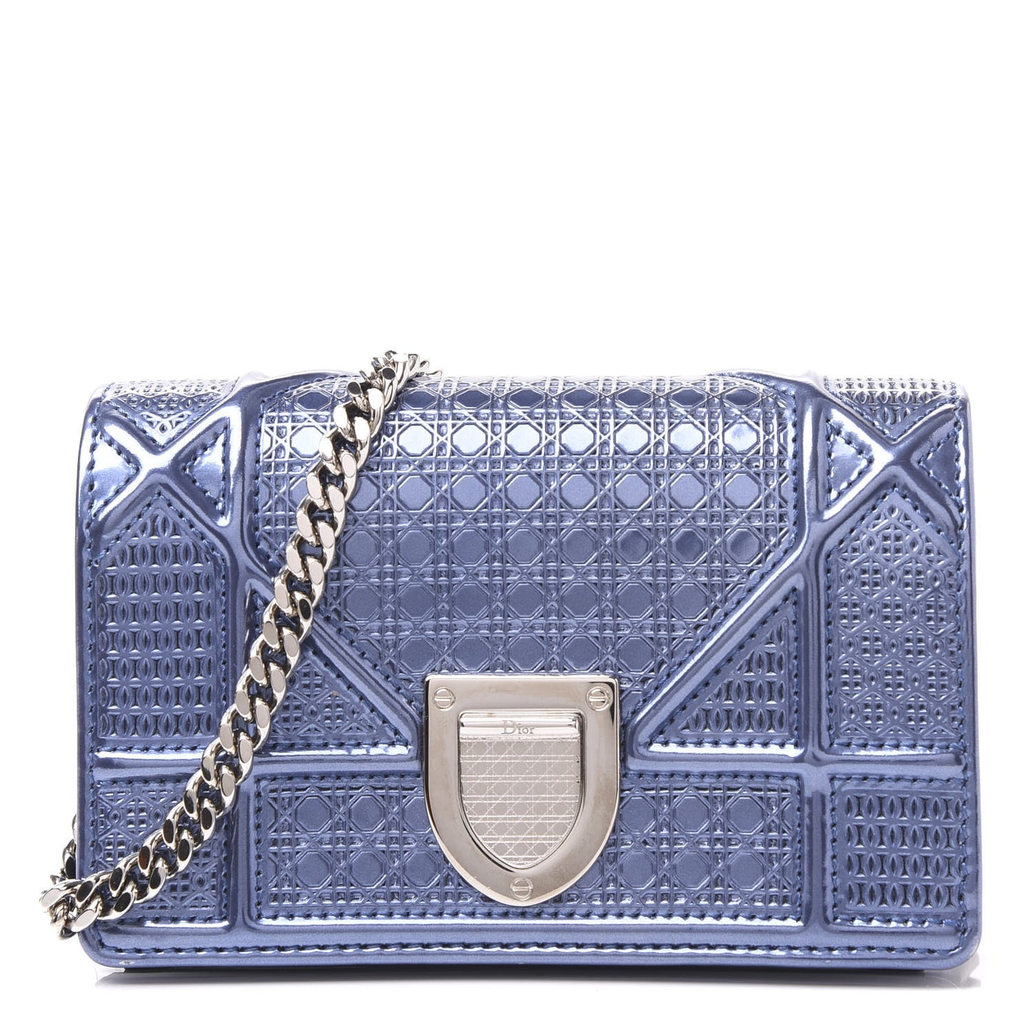 Metallic Patent Micro-Cannage Baby Diorama Flap Bag Blue