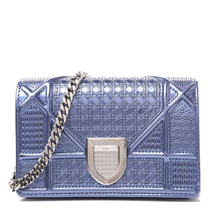 Christian Dior Metallic Patent Micro-Cannage Baby Diorama Flap Bag Blue 1 of 10