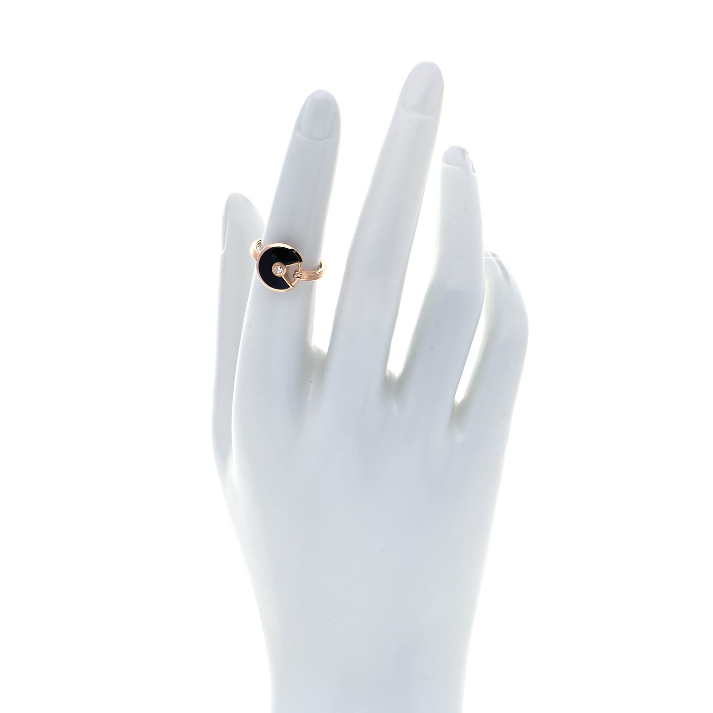 18K Pink Gold Diamond Black Onyx Amulette de Cartier Ring 51 5.5