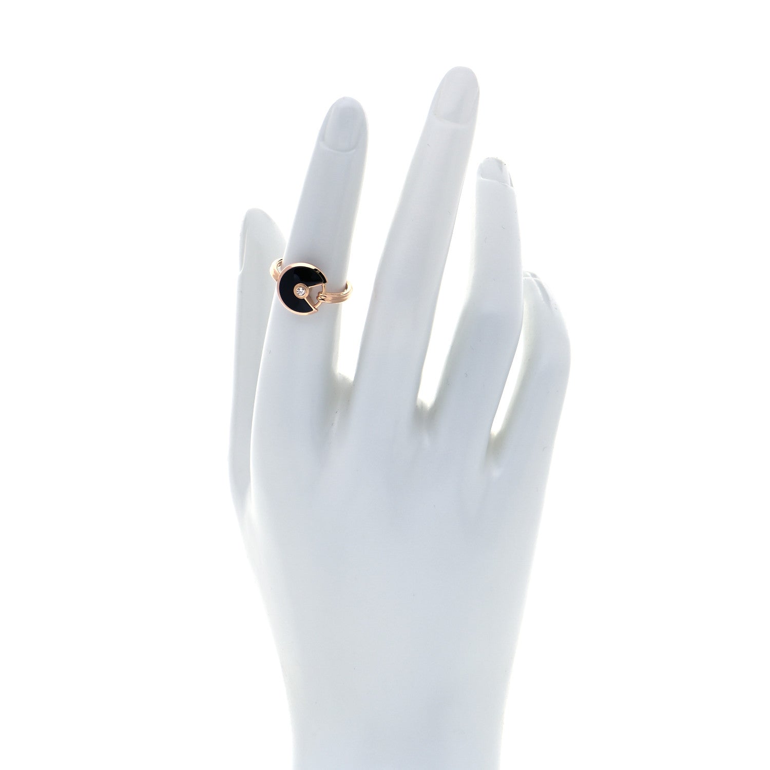 Cartier 18K Pink Gold Diamond Black Onyx Amulette de Cartier Ring 51 5.5 2 of 6