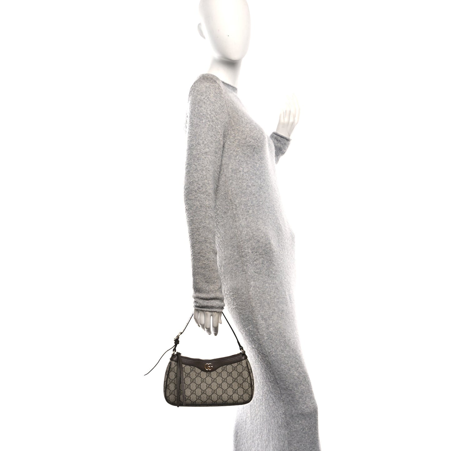 GG Supreme Monogram Textured Dollar Calfskin Small Ophidia Hobo Beige Ebony New Acero