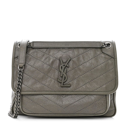 Saint Laurent Crinkled Calfskin Matelasse Monogram Medium Niki Chain Satchel Fog 1 of 11