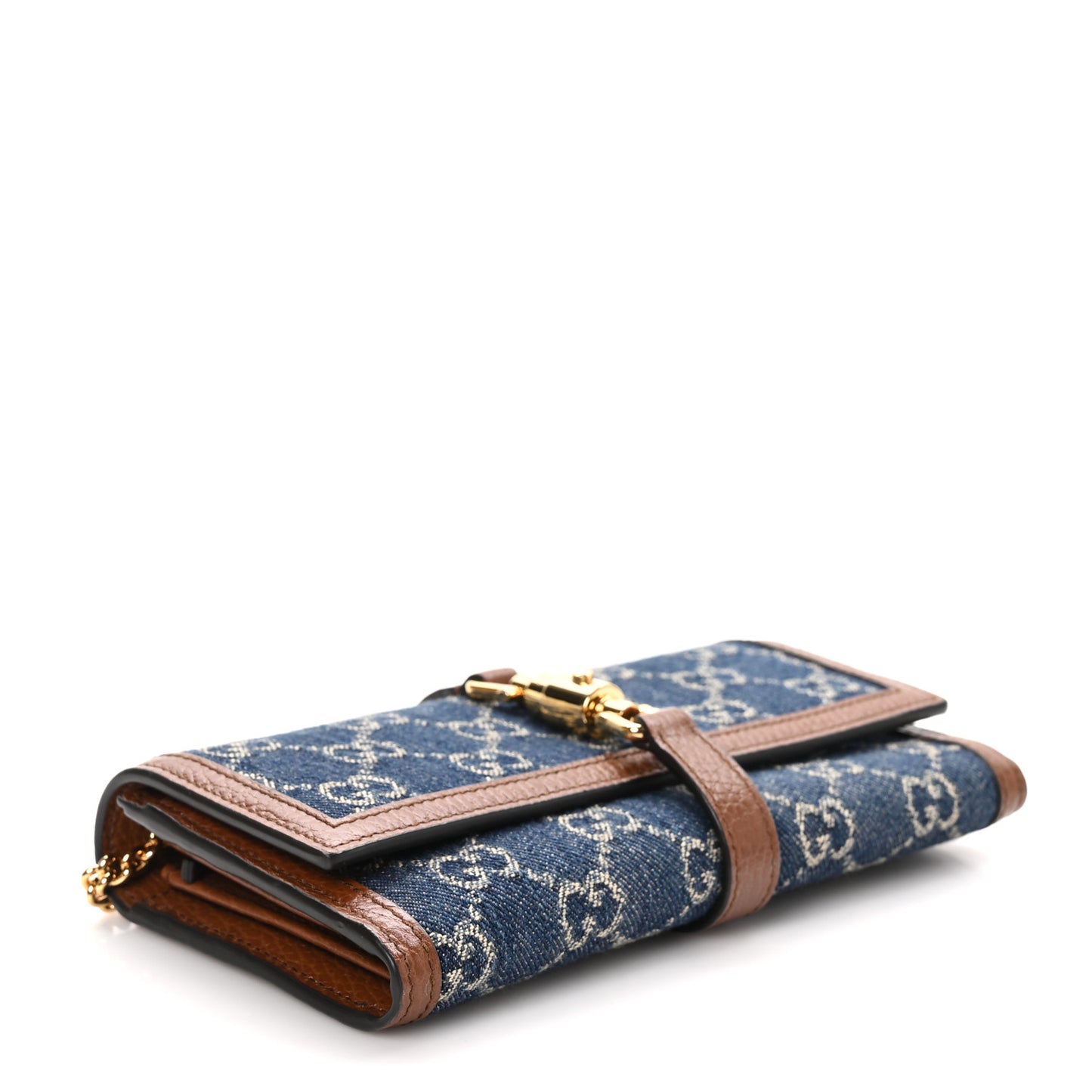 New Denim GG Monogram Jackie 1961 Chain Wallet Blue Tea Cuir