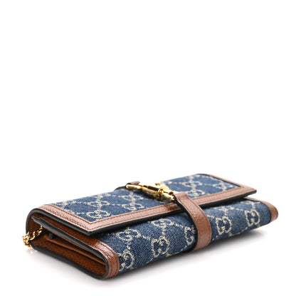 Gucci New Denim GG Monogram Jackie 1961 Chain Wallet Blue Tea Cuir 4 of 12