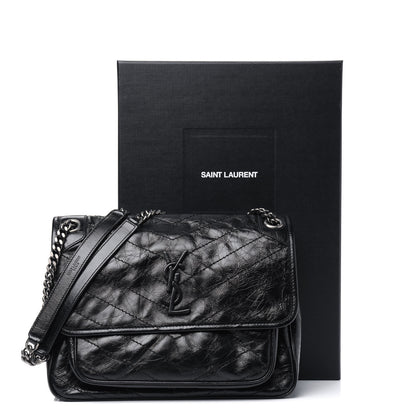 Saint Laurent Crinkled Calfskin Matelasse Monogram Medium Niki Chain Satchel Black 14 of 14