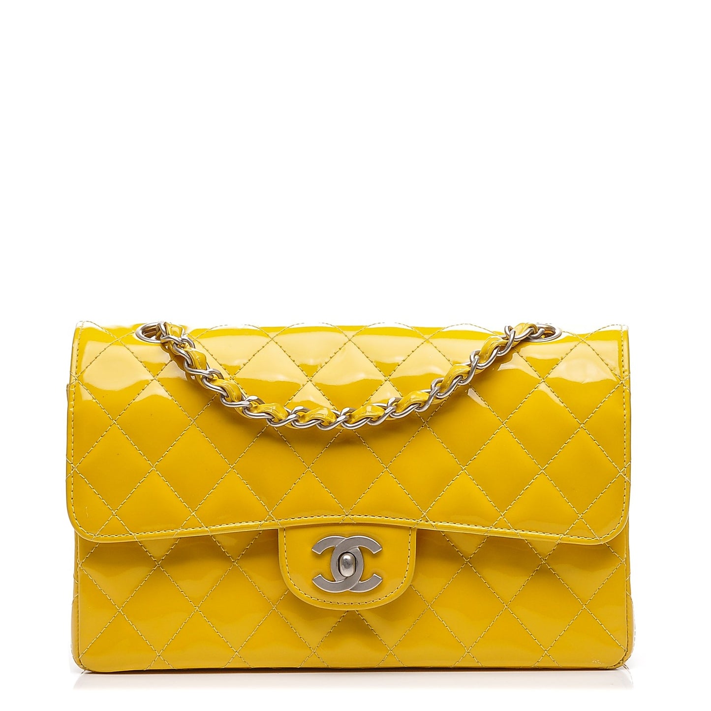 Patent Quilted Small Double Flap Yellow